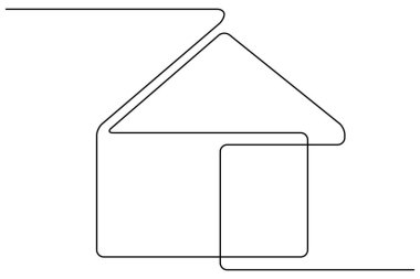 El çizimi ev kesintisiz bir çizgi çizimi ve minimalist stil ana çizim vektör illüstrasyonunu izole eder