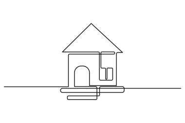 El çizimi ev kesintisiz bir çizgi çizimi ve minimalist stil ana çizim vektör illüstrasyonunu izole eder