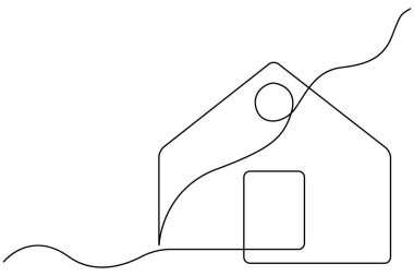 El çizimi ev kesintisiz bir çizgi çizimi ve minimalist stil ana çizim vektör illüstrasyonunu izole eder