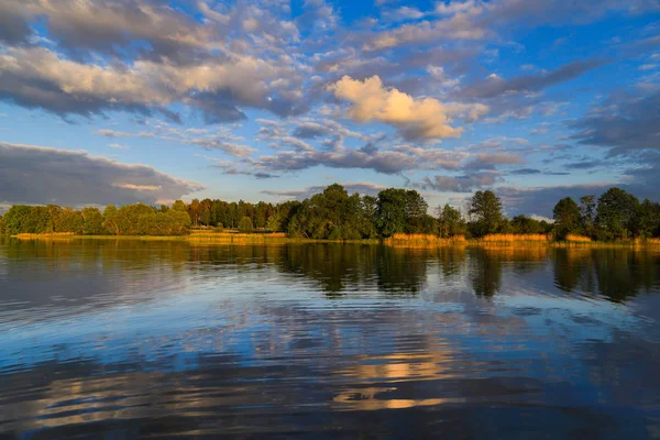 Panoramik manzaralı sakin nehir ve doğal yansıma yeşil orman