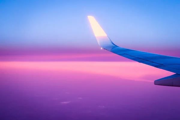 Céu Rosa Azul Com Asa Avião — Fotografia de Stock