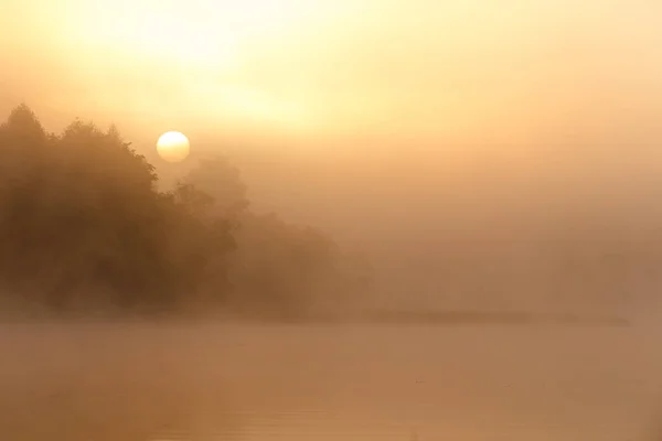Glowing Misty Orange Sunset River — Stock Photo, Image