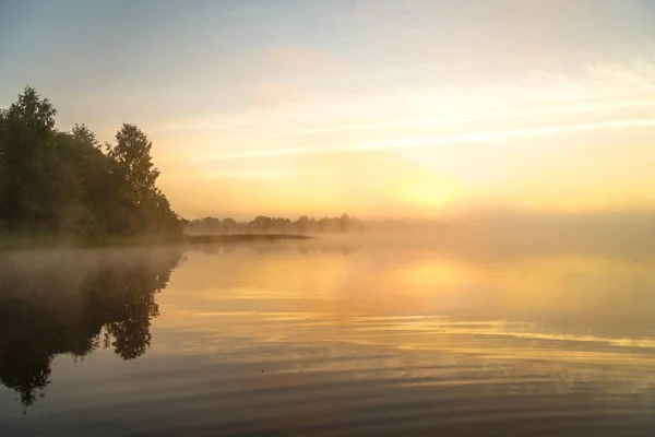 Misty Sunset Clear River Summertime — Stock Photo, Image