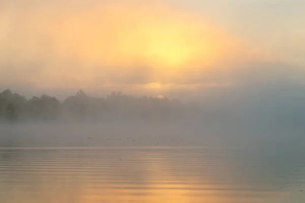 Magnificent Foggy Sunset River Warm Colors — Stock Photo, Image