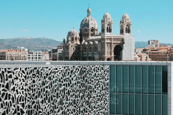 Edifício Catedral Marselha Nova Fachada Museu Museu Das Civilizações Européias — Fotografia de Stock