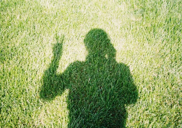 Tekstur Latar Belakang Rumput Hijau Dan Bayangan Orang Foto Analog — Stok Foto