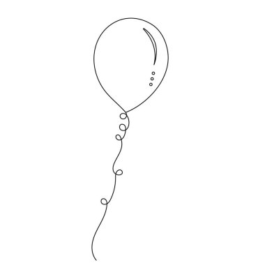 Balon tek çizgi sanatı, izole edilmiş dış hat vektör simgesinin sürekli tek çizgi çizimi