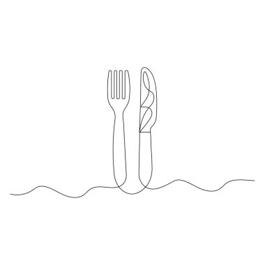 Bıçak ve çatal, ana hatlı vektör çiziminin sürekli bir çizimi