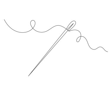 İğne simgesi ana hatlı vektör illüstrasyonunun sürekli bir çizgi çizimi