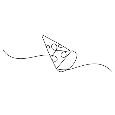 Pizza dilimi sürekli bir çizgi halinde ana hatlı vektör simgesi çiziyor