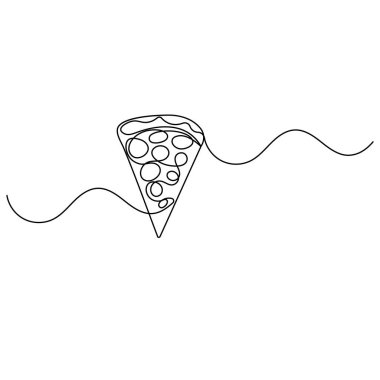 Pizza dilimi sürekli bir çizgi halinde ana hatlı vektör simgesi çiziyor