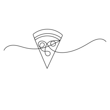 Pizza dilimi sürekli bir çizgi halinde ana hatlı vektör simgesi çiziyor