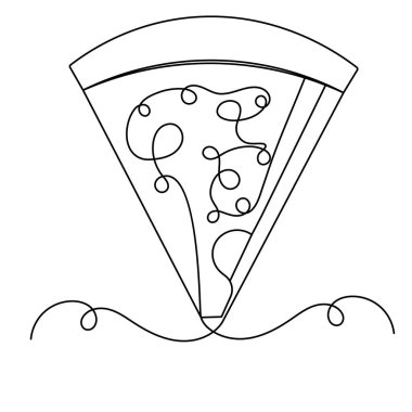 Pizza dilimi sürekli bir çizgi halinde ana hatlı vektör simgesi çiziyor