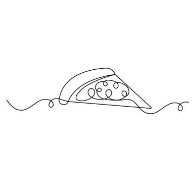 Pizza dilimi sürekli bir çizgi halinde ana hatlı vektör simgesi çiziyor