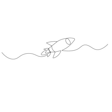 Roket simgesi ana hatlı vektör illüstrasyonunun sürekli bir çizgi çizimi