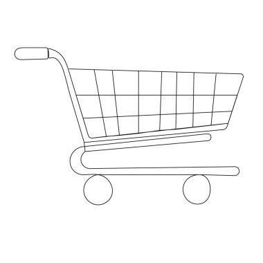 Alışveriş arabası simgesi ana hatlı vektör illüstrasyonunun sürekli bir çizimi