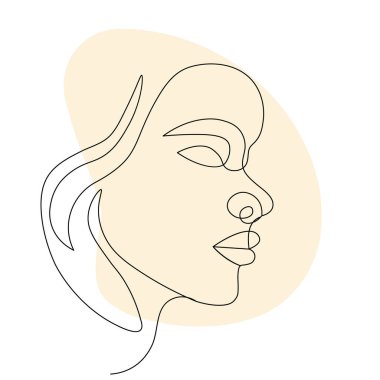 Kadın yüz profili bir çizgi resim simgesi sürekli ana hatlı vektör illüstrasyonunun çizimi