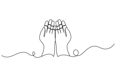 Dua eden eller, ana hatlı vektör illüstrasyonunun sürekli bir çizgi çizimi