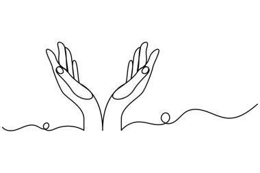 Dua eden eller, ana hatlı vektör illüstrasyonunun sürekli bir çizgi çizimi