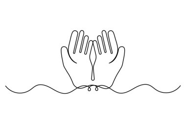 Dua eden eller, ana hatlı vektör illüstrasyonunun sürekli bir çizgi çizimi