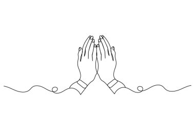 Dua eden eller, ana hatlı vektör illüstrasyonunun sürekli bir çizgi çizimi