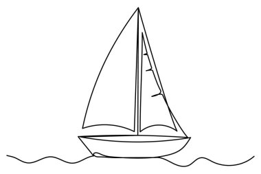 yelkenli teknesi sürekli bir çizgi çizimi ve ana hatlı vektör çizimi