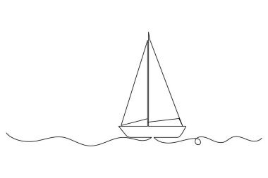 yelkenli teknesi sürekli bir çizgi çizimi ve ana hatlı vektör çizimi