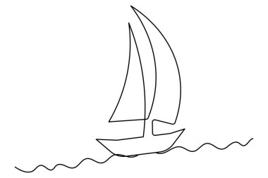 yelkenli teknesi sürekli bir çizgi çizimi ve ana hatlı vektör çizimi