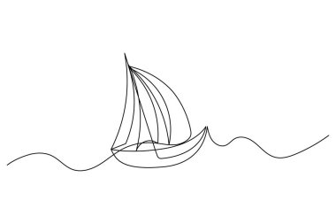 yelkenli teknesi sürekli bir çizgi çizimi ve ana hatlı vektör çizimi
