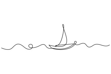 yelkenli teknesi sürekli bir çizgi çizimi ve ana hatlı vektör çizimi