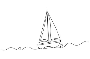 yelkenli teknesi sürekli bir çizgi çizimi ve ana hatlı vektör çizimi
