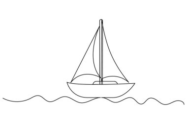 yelkenli teknesi sürekli bir çizgi çizimi ve ana hatlı vektör çizimi