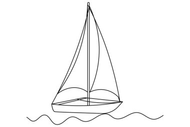 yelkenli teknesi sürekli bir çizgi çizimi ve ana hatlı vektör çizimi