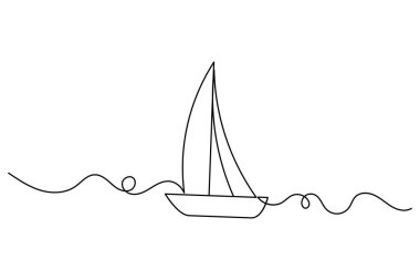 yelkenli teknesi sürekli bir çizgi çizimi ve ana hatlı vektör çizimi
