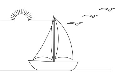 yelkenli teknesi sürekli bir çizgi çizimi ve ana hatlı vektör çizimi