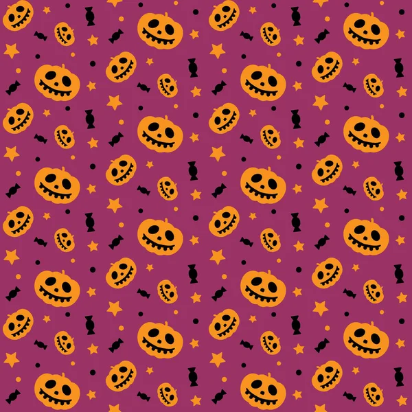 Web Halloween Trick Treat Vecteur Texture Transparente Citrouille Bonbons Étoile — Image vectorielle