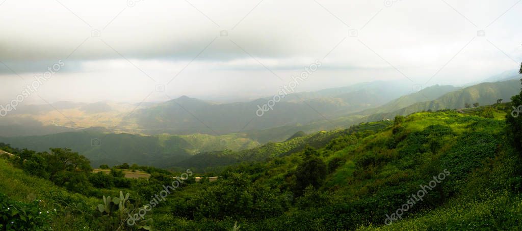 Aerial panoramic view to Filfil rainforest in Eritrea