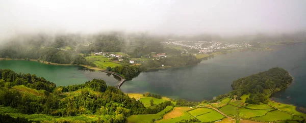 Veduta Aerea Dei Laghi Azul Verde Sete Cidades Sao Miguel — Foto Stock