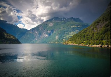 Geiranger fiyort ve Trollstigen, Norveç Hava panorama görünüm