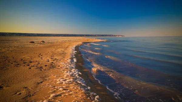 Sea Foam Beach Aral Sea Aktumsuk Cape Sunset Karakalpakstan Uzbekistan — Stock Photo, Image