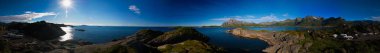 360 degree Panoramic view to Orsvagvaer village and Sandvika fjord , Austvagoy Island, Lofoten, Norway clipart