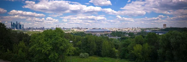 Aerial View Luzhniki Stadium Skyscrapers Historic City Moscow Vorobyovy Gory — Stock Photo, Image