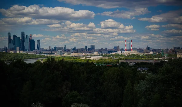 Vista Aérea Para Estádio Luzhniki Arranha Céus Cidade Histórica Moscou — Fotografia de Stock