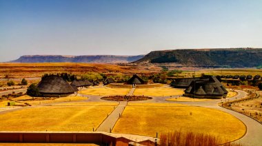 Thaba Bosiu kültür köyüne hava görünümü, Lesotho 'da Maseru