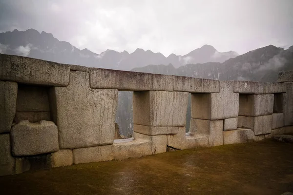 Acercamiento Albañilería Poligonal Sitio Arqueológico Machu Picchu Cuzco Perú — Foto de Stock