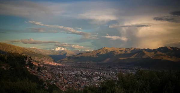 Vista Panorámica Aérea Ciudad Cusco Atardecer Perú — Foto de Stock