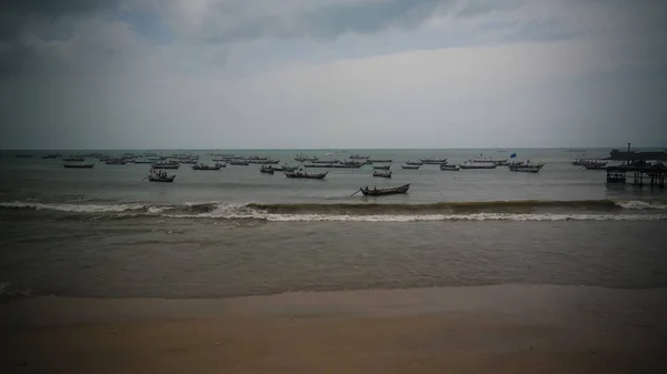 Panoramic View Accra Beach Fishermans Boat Ghana — Stock Photo, Image