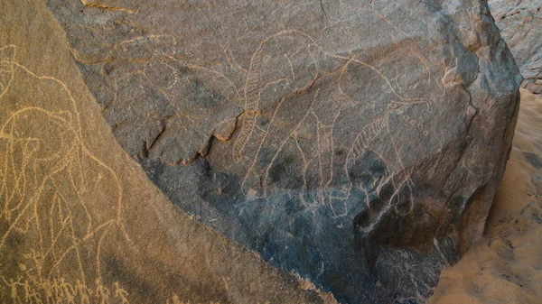 Elefante Hombres Pinturas Rupestres Petroglifos Boumediene Tassili Najjer Parque Nacional — Foto de Stock