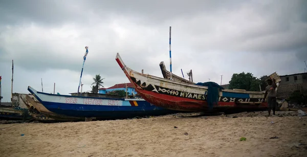 Vista Panorâmica Para Praia Accra Com Barco Pescadores Outubro 2015 — Fotografia de Stock
