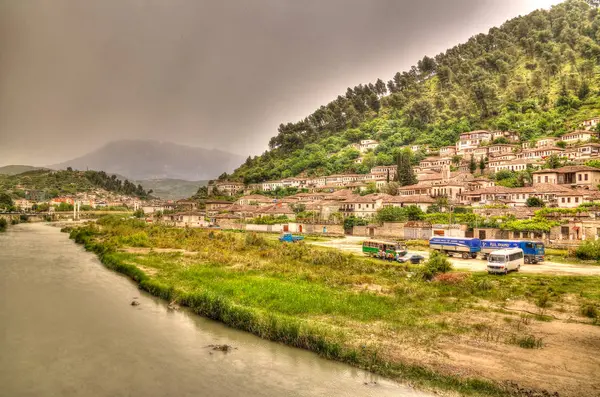 Vista Panorámica Del Casco Antiguo Berat Kisha Shen Mehillit Aka — Foto de Stock